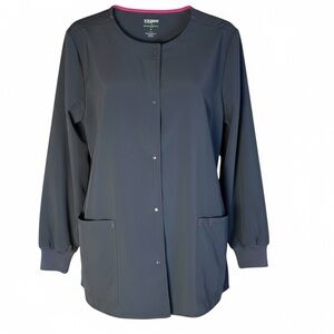 Scrub Star Gray Snap Front Scrub Jacket/Cardigan  Pink Stitching Medical Large